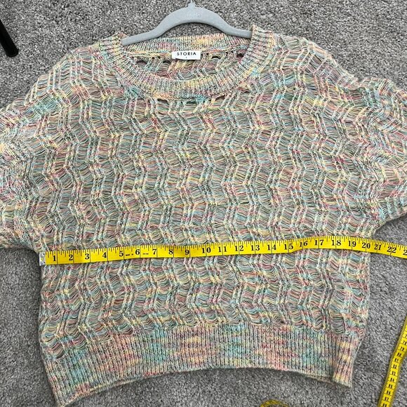 STORIA Chunky Rainbow Crew neck Knit Zig Zag Weave Sweater Sz. L - Picture 8 of 9